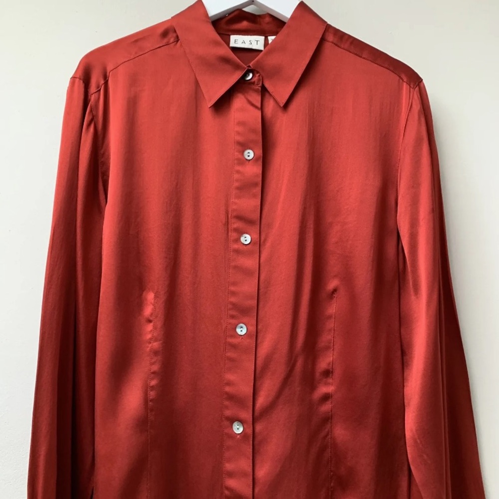 East satin silk blouse fits uk 12 rust - Picture 5 of 8